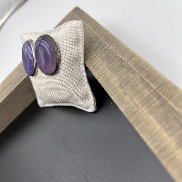 Phosphosiderite Or Amethyst Earrings Sterling Silver Signed Oval Stud Vintage - Picture 5 of 13